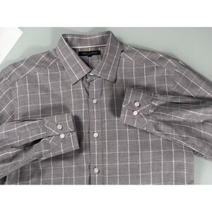 Vince Camuto Mens MED Gray Checkered Long Sleeve Button up Shirt